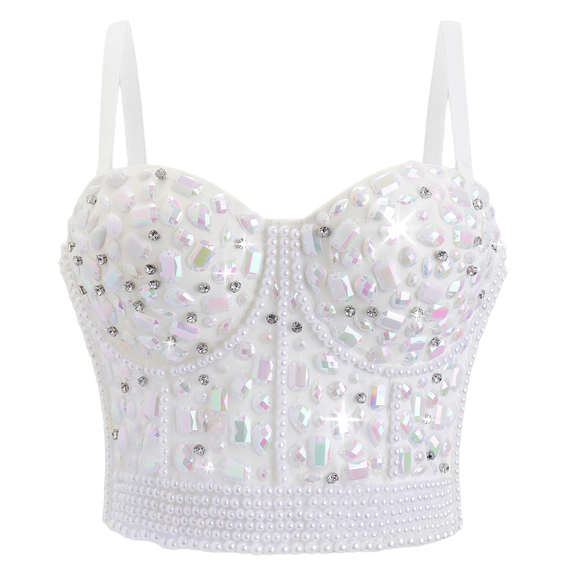 7420 Colorful Rhinestone Push Up Bra Clubwear Party Bustier Crop Top